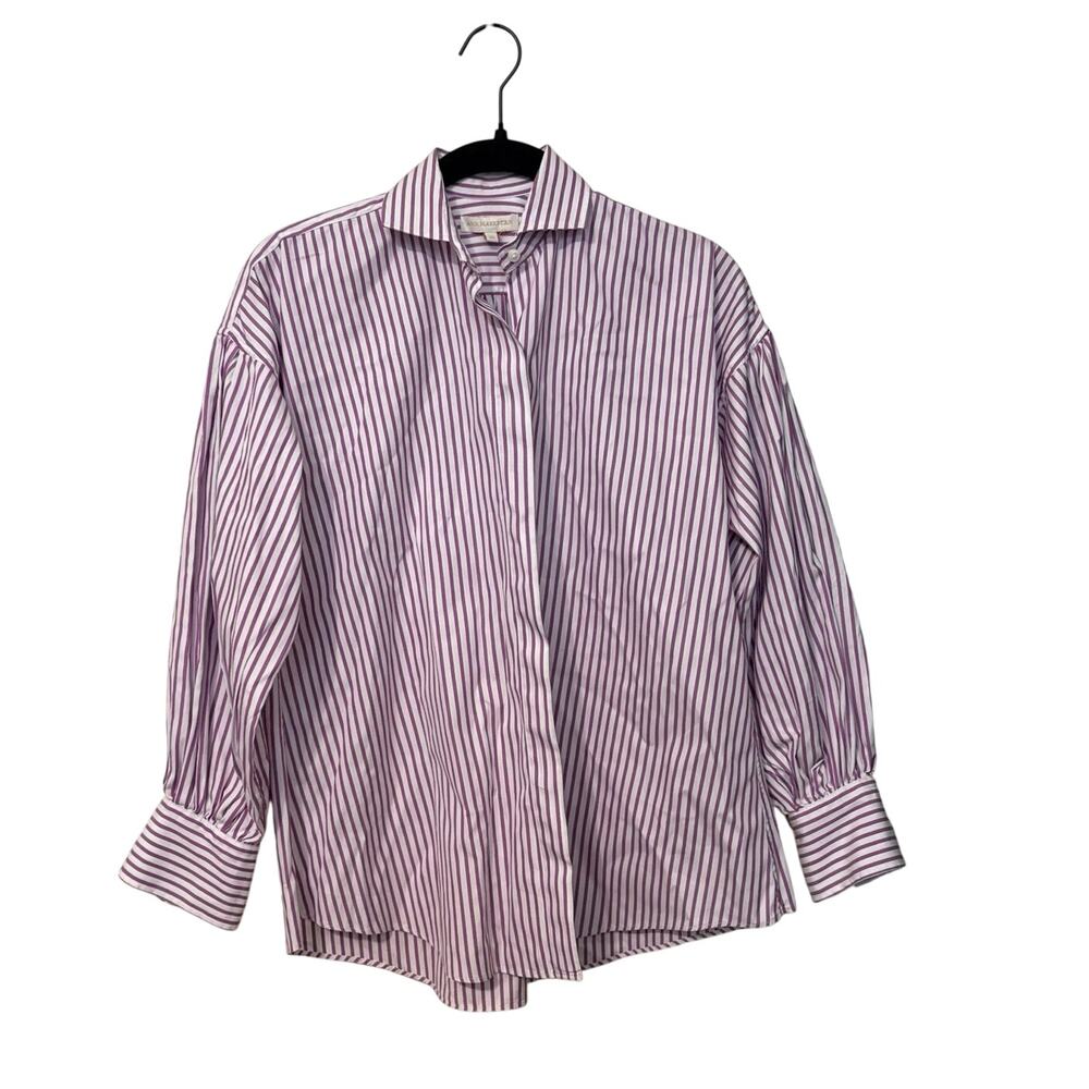 Ann Mashburn 100% Cotton Purple Long Sleeve Button Up Striped Shirt Size XS